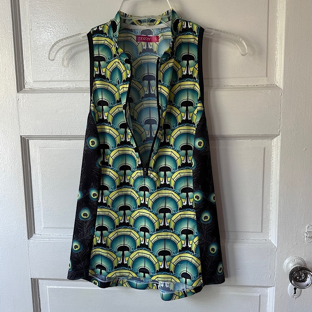 3/$20💥 Terry Women’s Cycling Tank Top‎ S 1/4 Zip Stretch Colorful Geometric - Picture 6 of 17